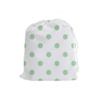 Polka Dots - Celadon Green on White Drawstring Pouch (L)