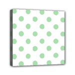 Polka Dots - Celadon Green on White Mini Canvas 6  x 6  (Stretched)