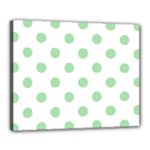 Polka Dots - Celadon Green on White Canvas 20  x 16  (Stretched)