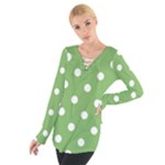 Polka Dots - White on Dollar Bill Green Women s Tie Up Tee