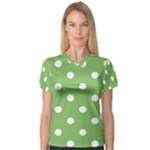 Polka Dots - White on Dollar Bill Green Women s V-Neck Sport Mesh Tee