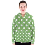 Polka Dots - White on Dollar Bill Green Women s Zipper Hoodie