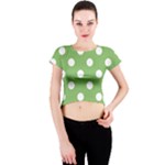 Polka Dots - White on Dollar Bill Green Crew Neck Crop Top