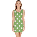 Polka Dots - White on Dollar Bill Green Bodycon Dress