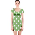 Polka Dots - White on Dollar Bill Green Short Sleeve Bodycon Dress