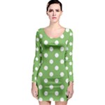 Polka Dots - White on Dollar Bill Green Long Sleeve Bodycon Dress