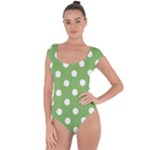 Polka Dots - White on Dollar Bill Green Short Sleeve Leotard (Ladies)