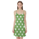 Polka Dots - White on Dollar Bill Green Satin Night Slip