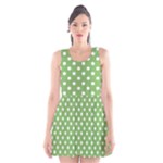 Polka Dots - White on Dollar Bill Green Scoop Neck Skater Dress