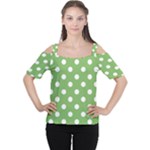 Polka Dots - White on Dollar Bill Green Women s Cutout Shoulder Tee