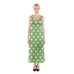 Polka Dots - White on Dollar Bill Green Full Print Maxi Dress