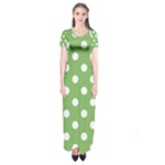 Polka Dots - White on Dollar Bill Green Short Sleeve Maxi Dress