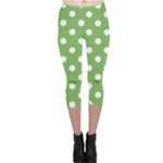 Polka Dots - White on Dollar Bill Green Capri Leggings
