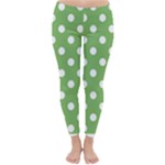 Polka Dots - White on Dollar Bill Green Winter Leggings