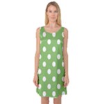 Polka Dots - White on Dollar Bill Green Sleeveless Satin Nightdress