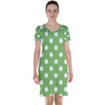 Polka Dots - White on Dollar Bill Green Short Sleeve Nightdress