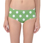 Polka Dots - White on Dollar Bill Green Mid-Waist Bikini Bottoms