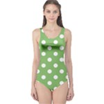 Polka Dots - White on Dollar Bill Green One Piece Swimsuit