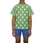 Polka Dots - White on Dollar Bill Green Kid s Short Sleeve Swimwear