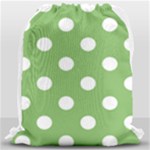Polka Dots - White on Dollar Bill Green Drawstring Bag (Large)