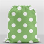 Polka Dots - White on Dollar Bill Green Drawstring Bag (Small)