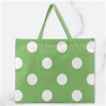 Polka Dots - White on Dollar Bill Green Zipper Large Tote Bag