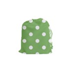 Polka Dots - White on Dollar Bill Green Drawstring Pouch (S)