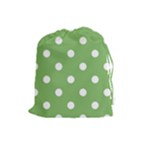 Polka Dots - White on Dollar Bill Green Drawstring Pouch (L)