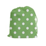 Polka Dots - White on Dollar Bill Green Drawstring Pouch (XL)