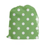 Polka Dots - White on Dollar Bill Green Drawstring Pouch (XXl)