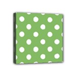 Polka Dots - White on Dollar Bill Green Mini Canvas 4  x 4  (Stretched)