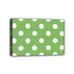 Polka Dots - White on Dollar Bill Green Mini Canvas 6  x 4  (Stretched)
