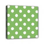Polka Dots - White on Dollar Bill Green Mini Canvas 6  x 6  (Stretched)