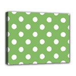 Polka Dots - White on Dollar Bill Green Canvas 14  x 11  (Stretched)