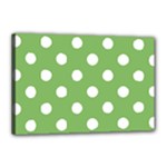 Polka Dots - White on Dollar Bill Green Canvas 18  x 12  (Stretched)