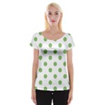 Polka Dots - Dollar Bill Green on White Women s Cap Sleeve Top