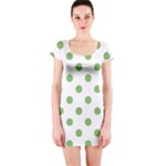 Polka Dots - Dollar Bill Green on White Short Sleeve Bodycon Dress