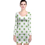 Polka Dots - Dollar Bill Green on White Long Sleeve Bodycon Dress