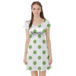 Polka Dots - Dollar Bill Green on White Short Sleeve Skater Dress