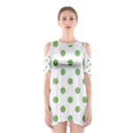 Polka Dots - Dollar Bill Green on White Women s Cutout Shoulder Dress