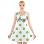 Polka Dots - Dollar Bill Green on White V-Neck Sleeveless Dress