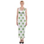 Polka Dots - Dollar Bill Green on White Fitted Maxi Dress