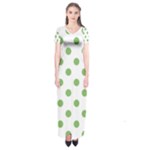 Polka Dots - Dollar Bill Green on White Short Sleeve Maxi Dress