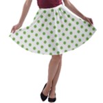 Polka Dots - Dollar Bill Green on White A-line Skater Skirt