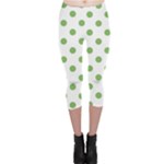 Polka Dots - Dollar Bill Green on White Capri Leggings