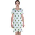 Polka Dots - Dollar Bill Green on White Short Sleeve Nightdress