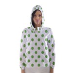 Polka Dots - Dollar Bill Green on White Hooded Wind Breaker (Women)