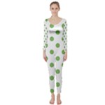 Polka Dots - Dollar Bill Green on White Long Sleeve Catsuit