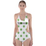 Polka Dots - Dollar Bill Green on White Cut-Out One Piece Swimsuit