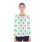 Polka Dots - Neon Green on White Women s Long Sleeve T-shirt